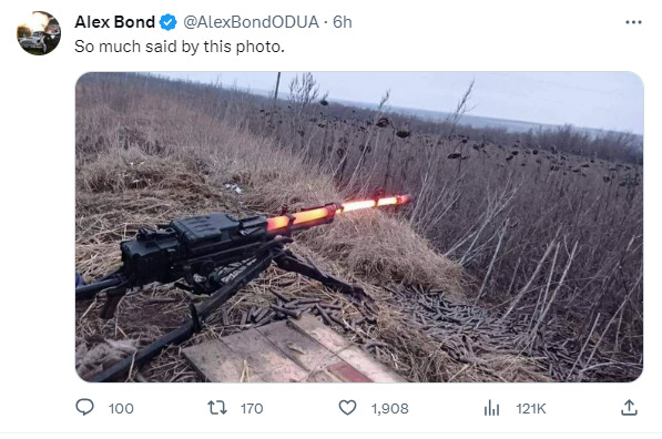 A machine gun with a red-hot barrel.