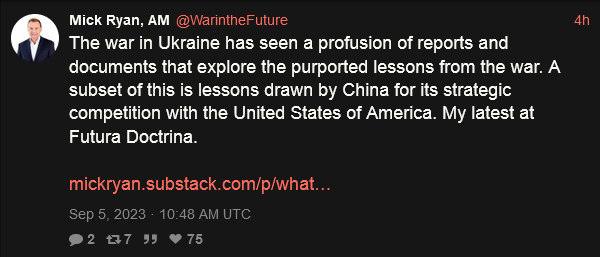 Mick Ryan talks about what China is learning from the war in Ukraine.