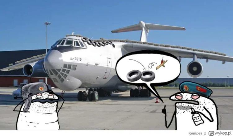 Flork of Cows characters say that putting tires on top of a Tu-95 will camouflage it from Ukrainian drones.