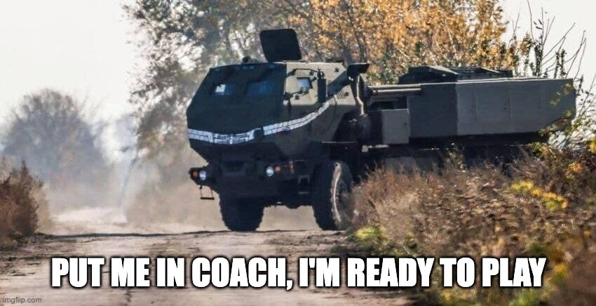 HIMARS with smiling nose art says, 'Put me in, coach, I'm ready to play.'