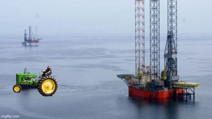 A tractor is pictured towing the Boyko towers, oil platforms near Crimea.