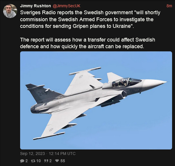 Swedish armed forces will investigate the conditions for sending Gripen planes to Ukraine. The report will assess how a transfer could affect Swedish defense and how quickly the aircraft can be replaced.