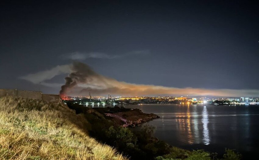 Artistic shot of a big fire in Russian Sevastopol.