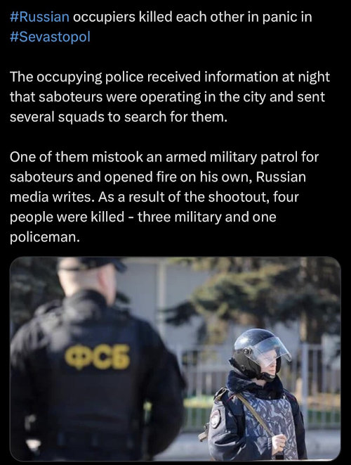 Russians in occupied Sevastopol mistook a military patrol for saboteurs and shot them.