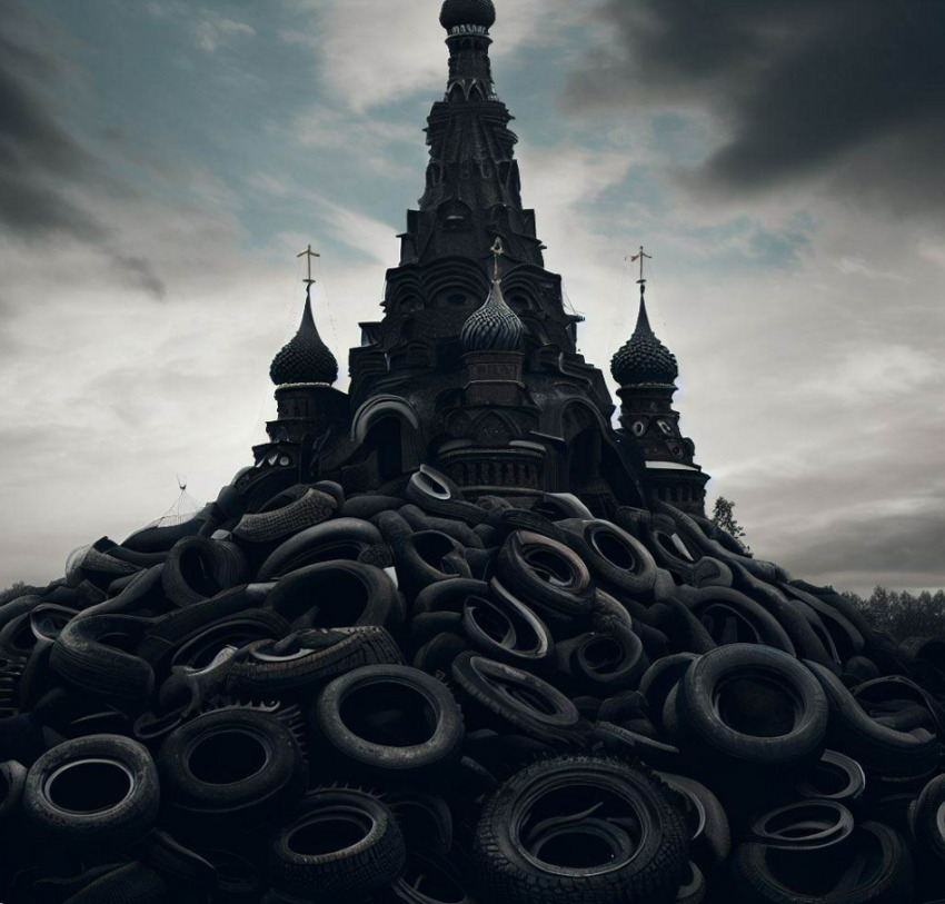 The Kremlin, buried in old tires.
