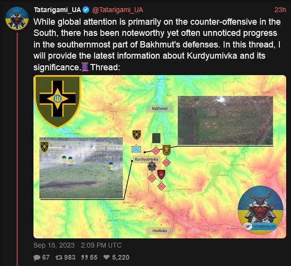 While global attention is on the counter-offensive in the south, there has been noteworthy yet unnoticed progress in the southernmost part of Bakhmut's defenses. Latest information about Kurdyumivka and its significance.