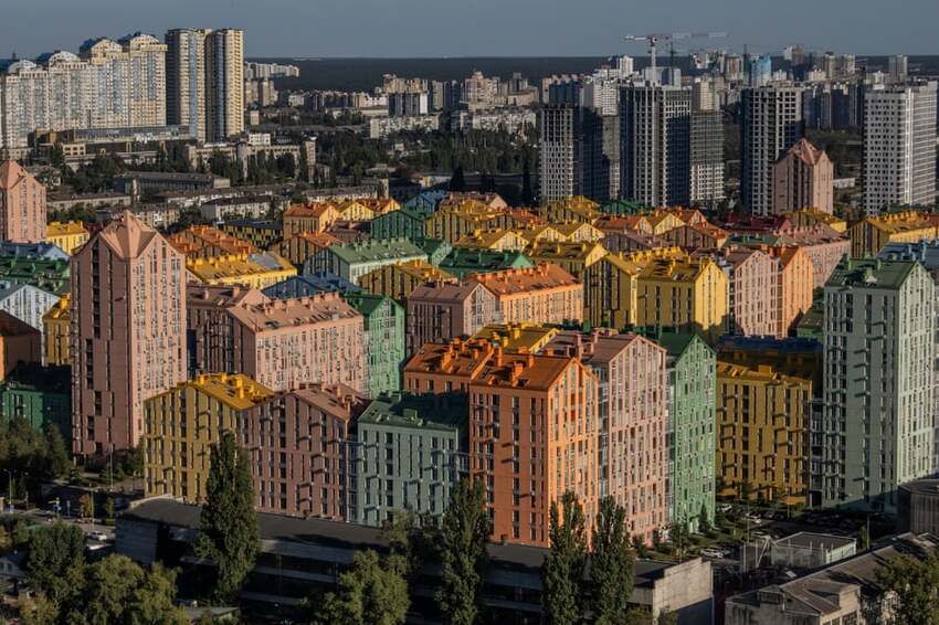 Colorful set of buildings in Ukraine that were called 'LEGO city'