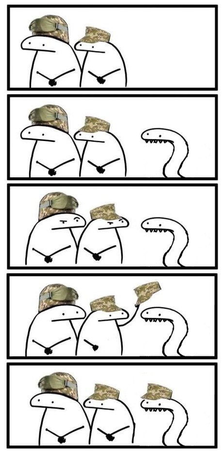 Flork of Cows characters see a snake and give him a hat.