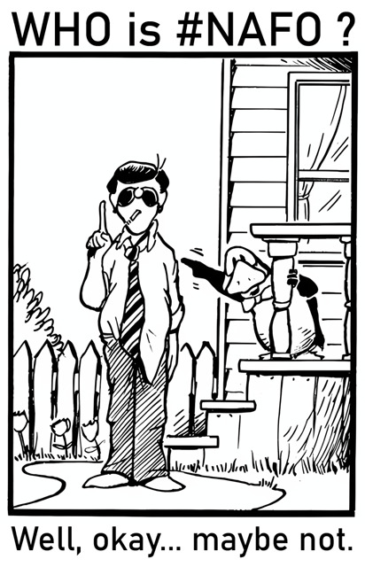 Bloom County panel with Opus and Steve Dallas, captioned 'Who is #NAFO? Well, okay... maybe not.'