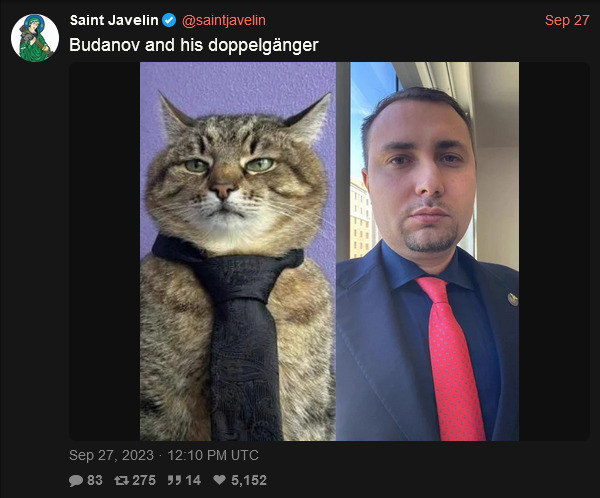 Cat with tie is Budanov's doppelganger.