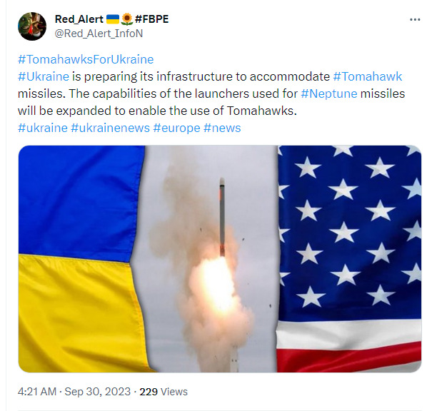 Maybe we're giving Tomahawk missiles and the means of launching them from Neptune launchers to Ukraine.