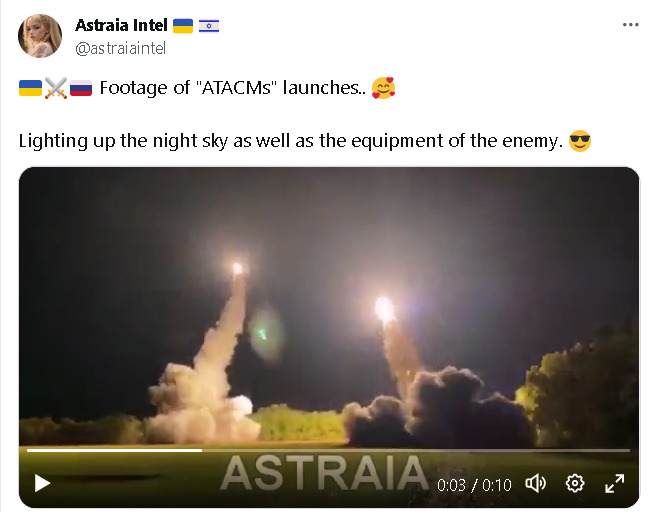 Footage of ATACMS launches, lighting up the night sky as well as the equipment of the enemy.