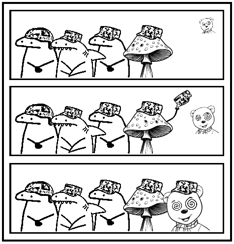 Flork of Cows gives a hat to a bear.