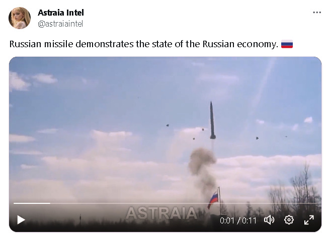 Russian missile demonstrates the state of the Russian economy.