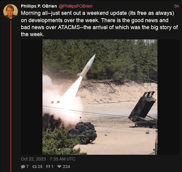 Philips P. O'Brien has a weekend update, good and bad news over ATACMS.