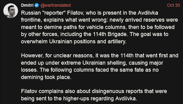 Tweet about how Russians failed to do demining operations properly and took many casualties as a result.
