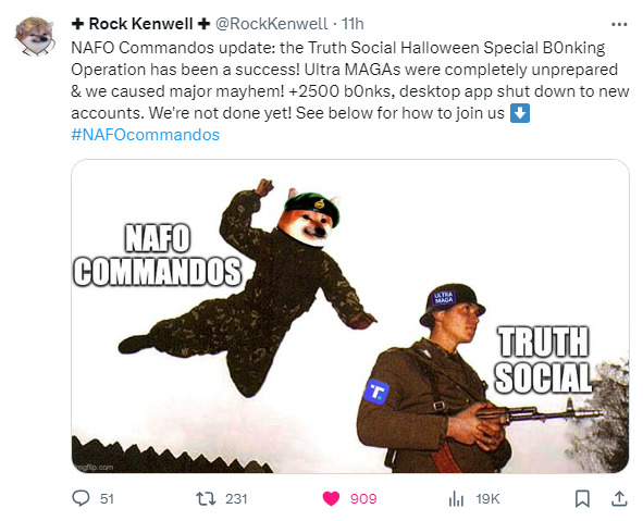 NAFO Commandos attacked (and b0nked) people on Truth Social, with picture of fella.