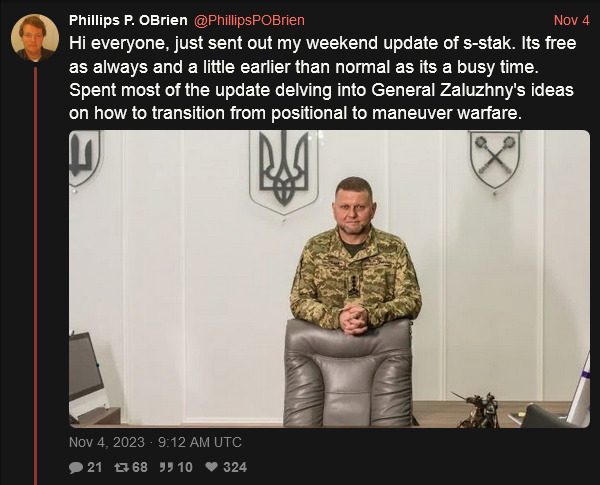 Philips P. O'Brien analyzes General Zaluzhny's ideas on how to transition from positional to maneuver warfare.