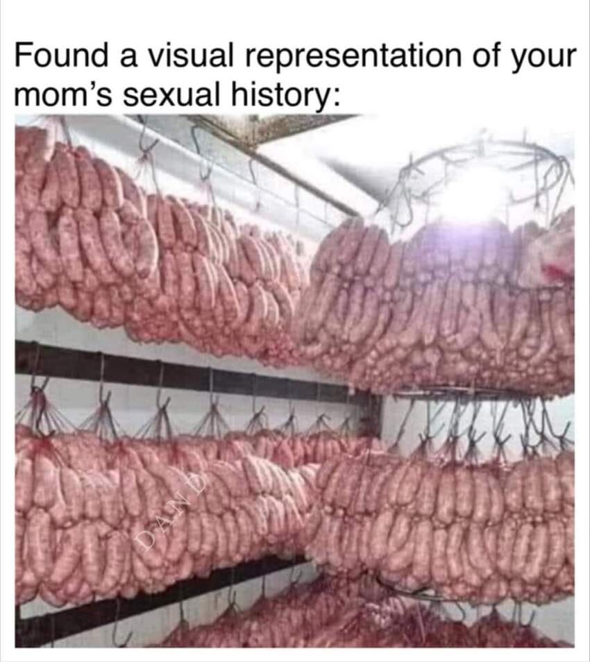 A visual representation of your mom's sexual history: (hundreds of sausages)