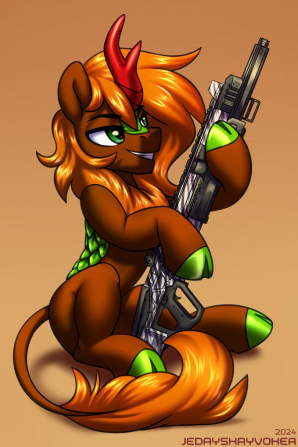 A ki-rin pony with a rifle.