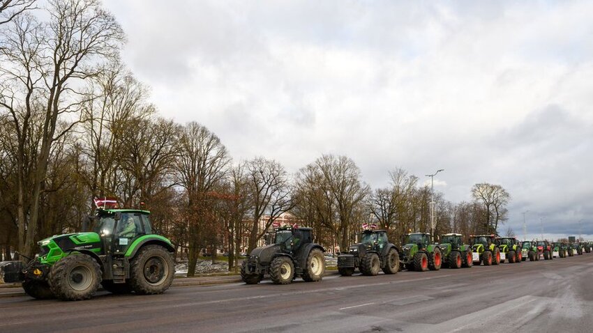 Latvian farmers protest Russian and Belarusian food imports.