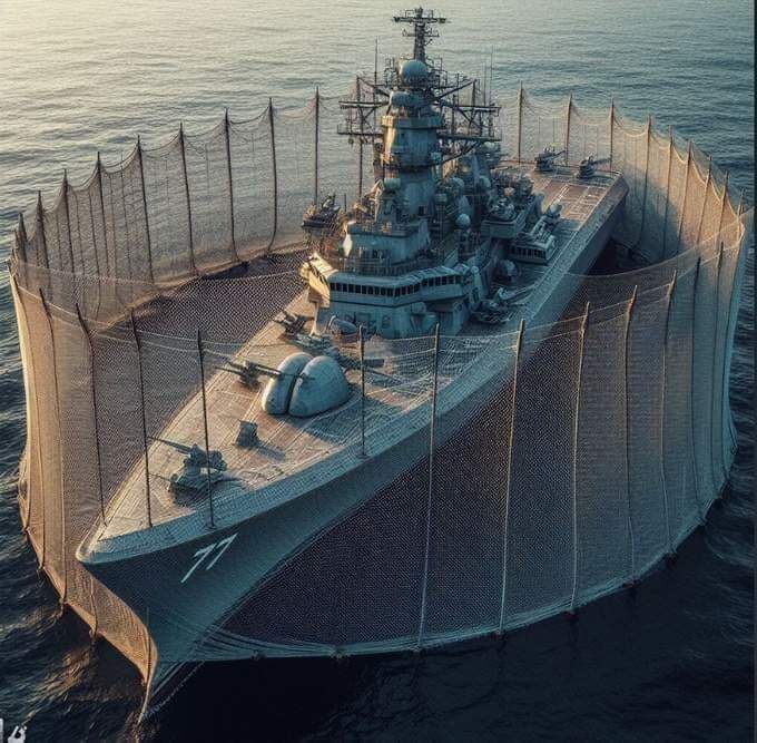 A Russian Black Sea Fleet ship with what looks like a makeshift fence around it.