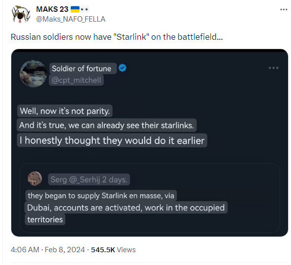 Russians bought Starlink terminals in Dubai and are now using them in Ukraine.