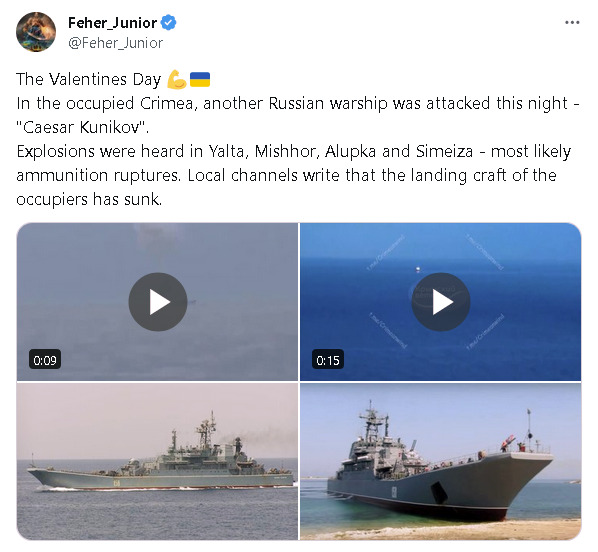 Russian warship Caesar Kunikov was attacked.