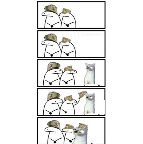 Flork of Cows gives a hat to a fella.