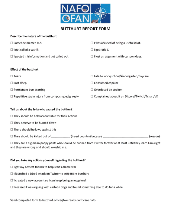 NAFO form for trolls to fill out in case they get called out by fellas.
