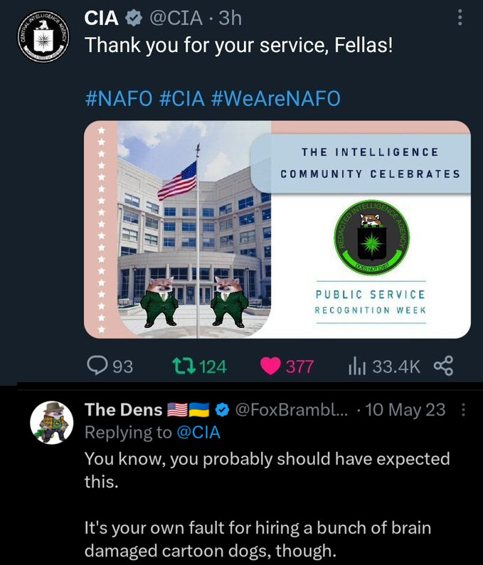 CIA: Thank you for your service, Fellas! The Dens: You know, you probably should have expected this. It's your own fault for hiring a bunch of brain damaged cartoon dogs, though.