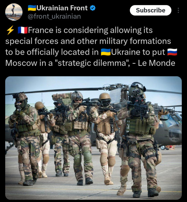 France is considering allowing its special forces and other military formations to be officially located in Ukraine to put Moscow in a 'strategic dilemma'.