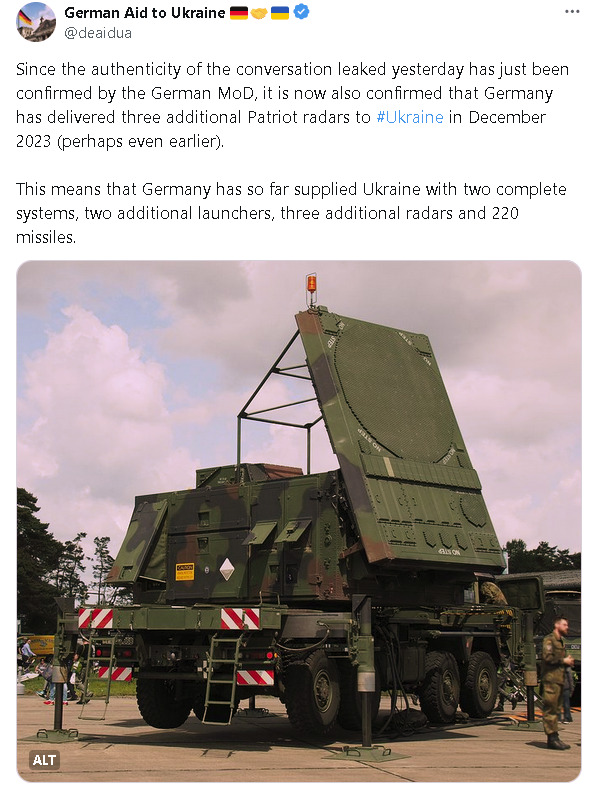 The conversation about Germany supplying Taurus and Patriot missiles to Ukraine was confirmed.