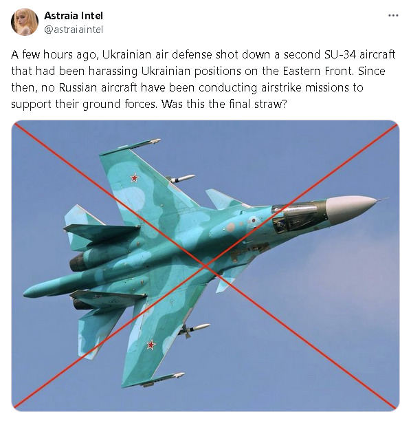 Ukraine shot down a second Su-34 aircraft, since then, no Russian aircraft have been conducting airstrikes.