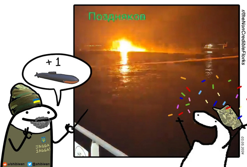 Flork of Cows characters celebrate the Russian ship Sergey Kotov getting blown up.