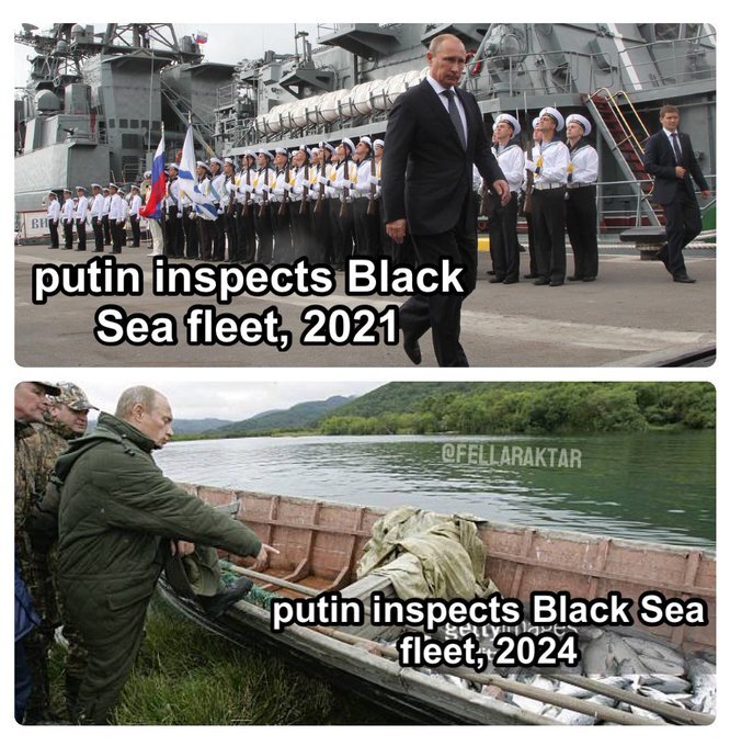 Putin inspects the Black Sea fleet 2021 (ship), and 2024 (ship's been sunk).
