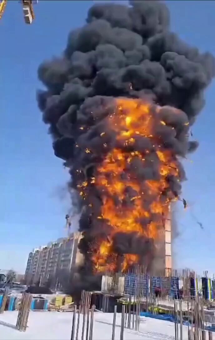 A huge fire in a skyscraper in Tver, Russia.