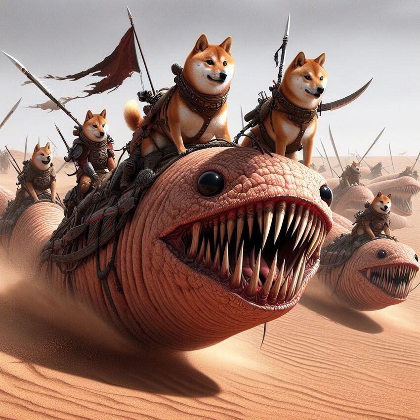 Fellas riding on sand worms.