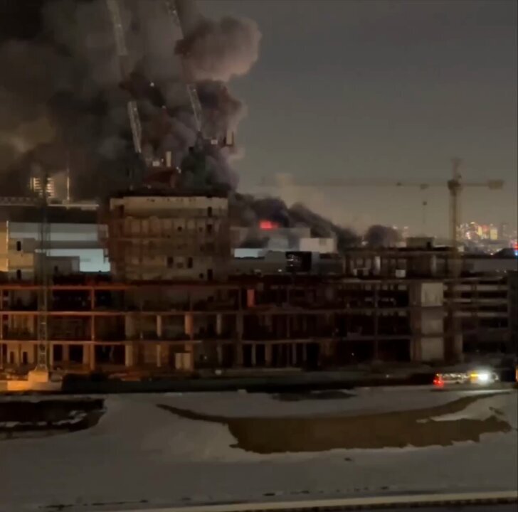 The Crocus City Hall concert venue, on fire.