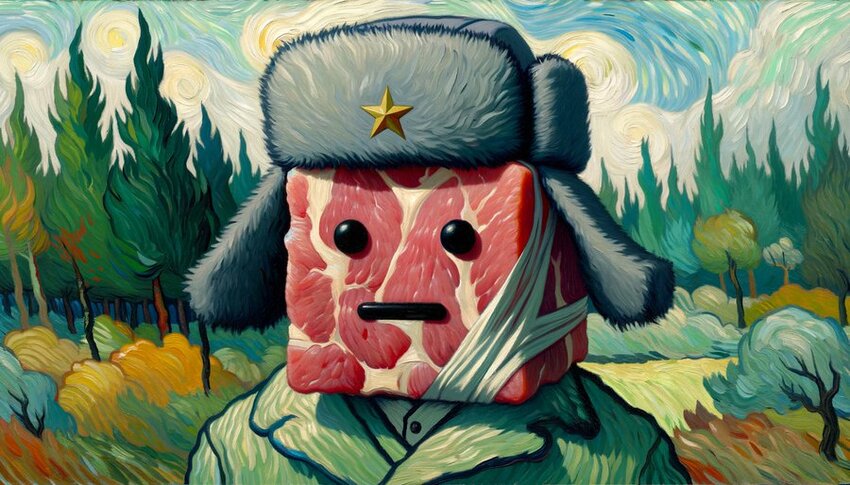 Meat Cubie who's had one ear cut off (the Russians did this to one of the people who attacked the Crocus concert hall.)