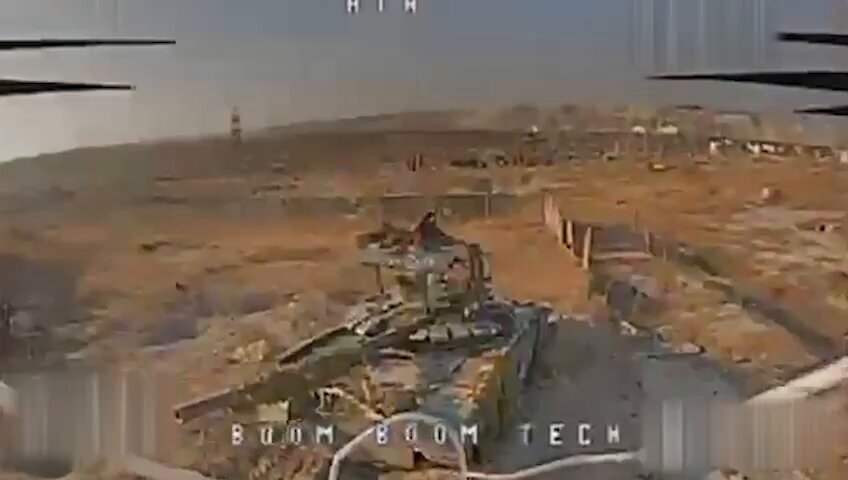A T-80 gets hit by an FPV drone and its turret gets impressive airtime.