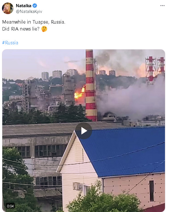 Meanwhile in Tuapse, Russia, a fire in a refinery.