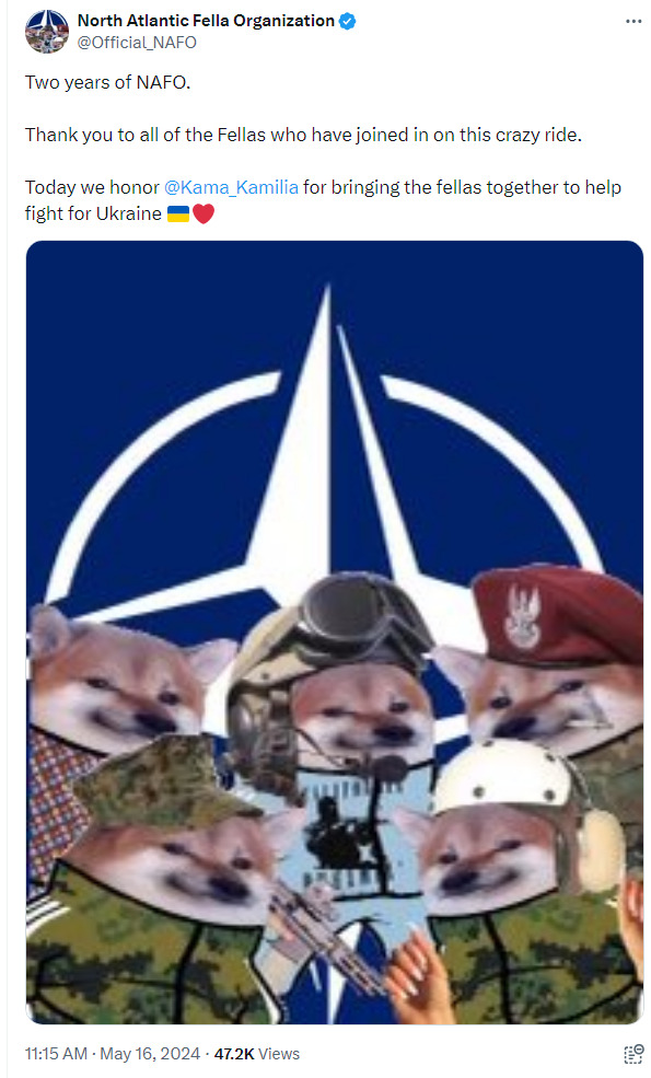 NAFO celebrates 2 years since they've started, honors Kama Kamilia for bringing them together.