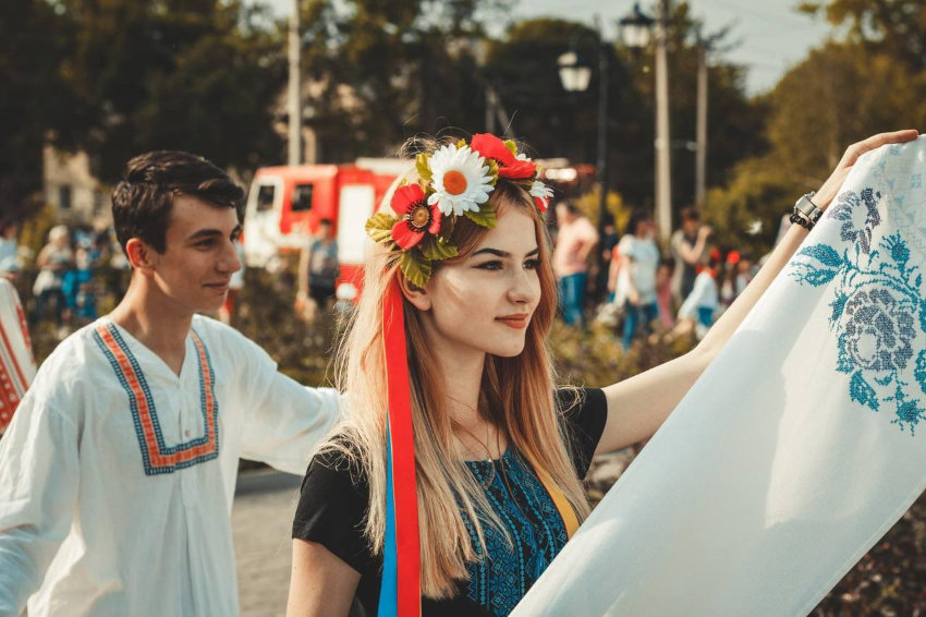 Ukrainians wear embroidered shirts for Vshyvanka Day.