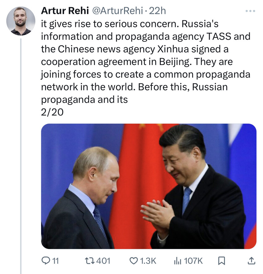 Russia and China are cooperating to create a combined propaganda network in the world.