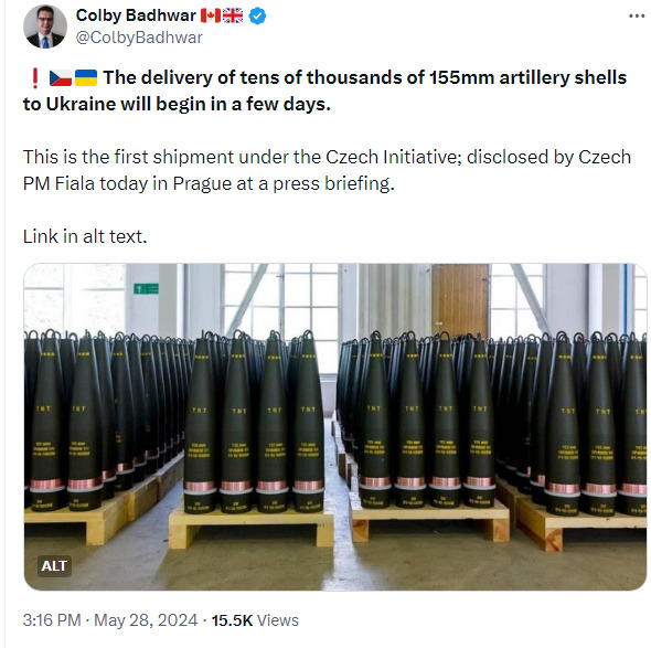 Czech Republic is sending artillery shells to Ukraine.