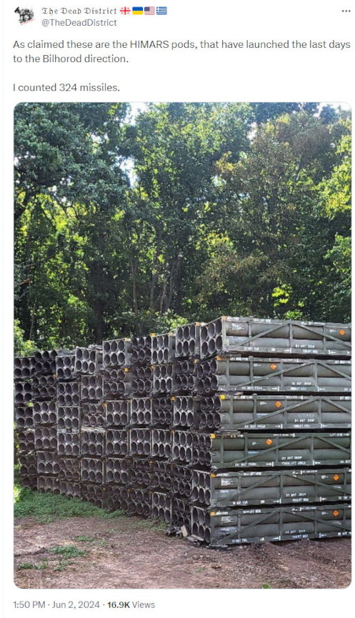 HIMARS pods that have launched the last few days into Belgorod. I counted 324 missiles.