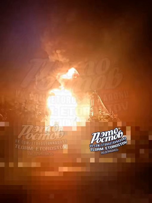 A large fire in a refinery near Rostov-on-Don.