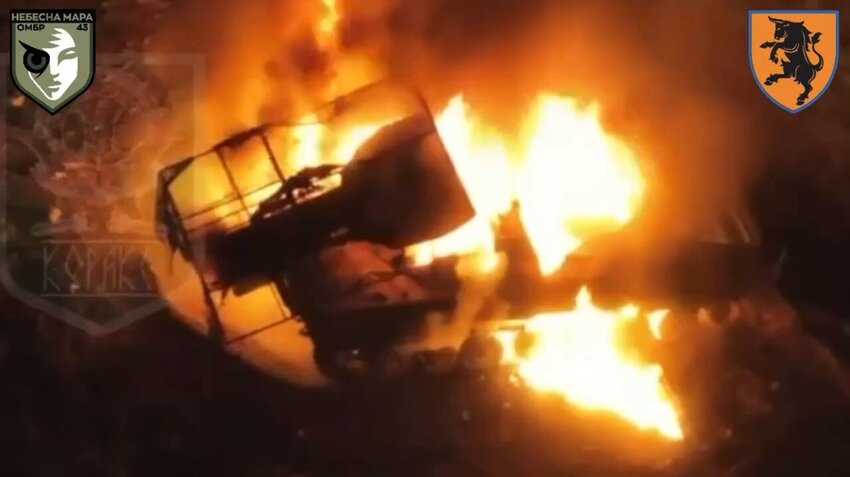 Russian UR-77 demining vehicle goes boom.