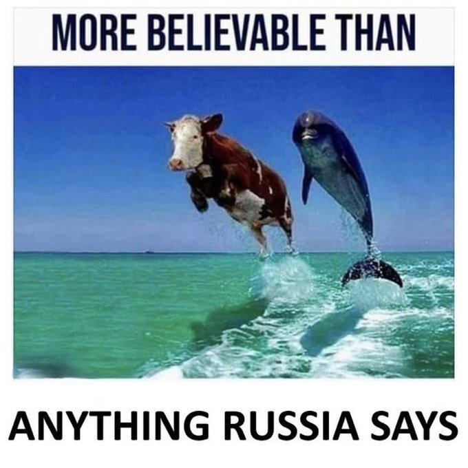 A cow jumping out of the water with a dolphin:  More believable than anything Russia says.